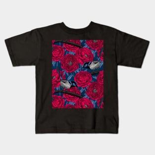 Wrens in the peonies Kids T-Shirt